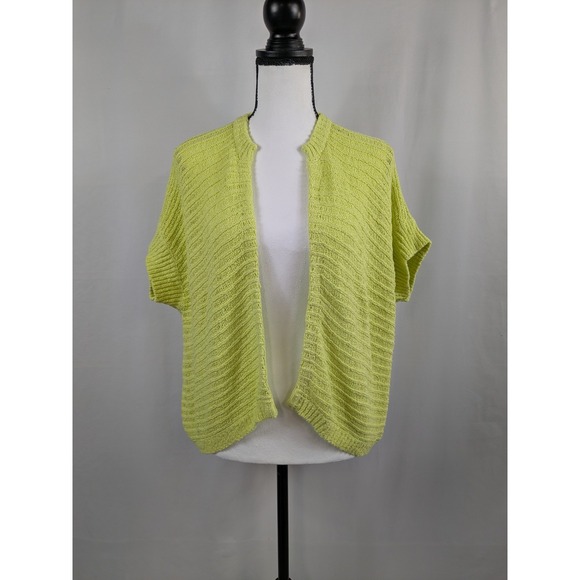 NEW Chico's Bernadette Lime Green Cardigan Shrug Sweater Short Sleeves Knit A068 - Picture 1 of 9